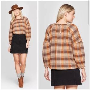 Orange plaid crewneck top